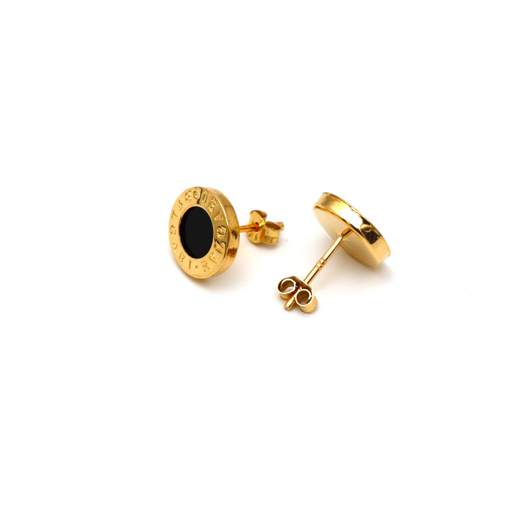 Real Gold GZBV Round Black Luxury Earring Set 0060/1PK E1782