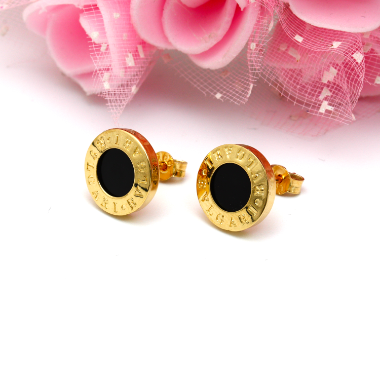 Real Gold GZBV Round Black Luxury Earring Set 0060/1PK E1782