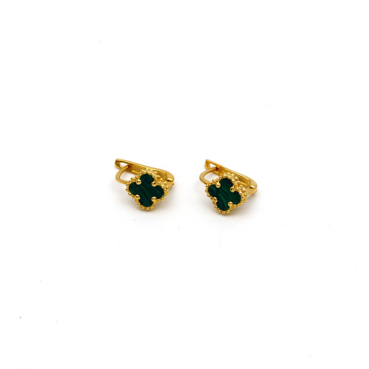 Real Gold VC Green Press Earring Set E1481 - 18K Gold Jewelry
