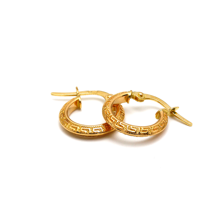 Real Gold Maze Hoop Oval Round Earring Set 6443 E1783