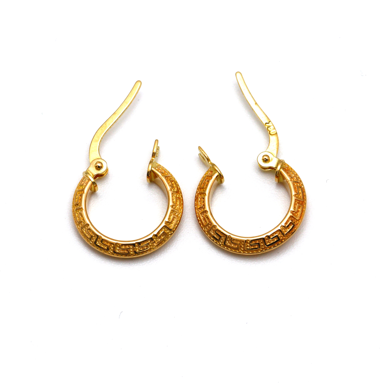 Real Gold Maze Hoop Oval Round Earring Set 6443 E1783