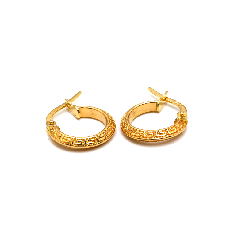 Real Gold Maze Hoop Oval Round Earring Set 6443 E1783