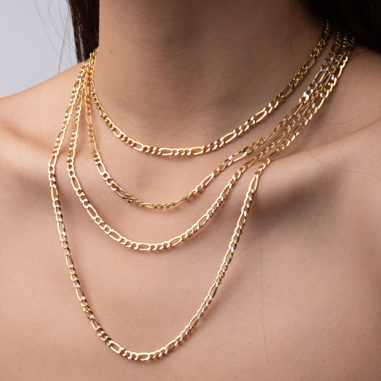 Real Gold GZCR Two Tone Figaro Solid Link Chain Necklace Unisex 7586 (60 C.M) CH1246