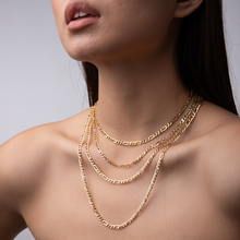 Real Gold GZCR Two Tone Figaro Solid Link Chain Necklace Unisex 7586 (60 C.M) CH1246