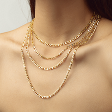 Real Gold GZCR Two Tone Figaro Solid Link Chain Necklace Unisex 7586 (60 C.M) CH1246