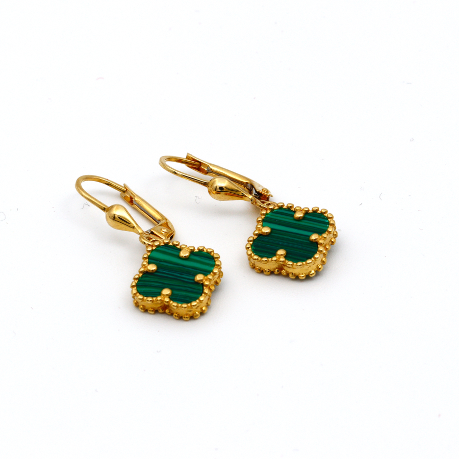 Real Gold VC Green Hanging M Earring Set E1482 - 18K Gold Jewelry