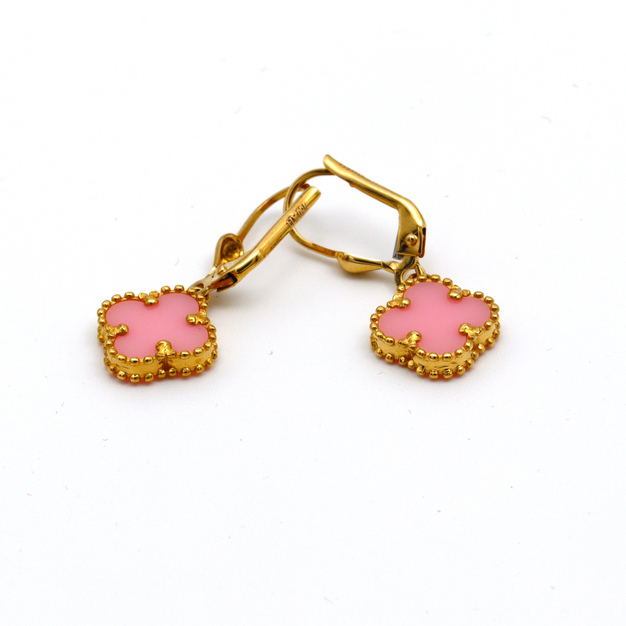 Real Gold VC Pink M Hanging Earring Set E1484 - 18K Gold Jewelry