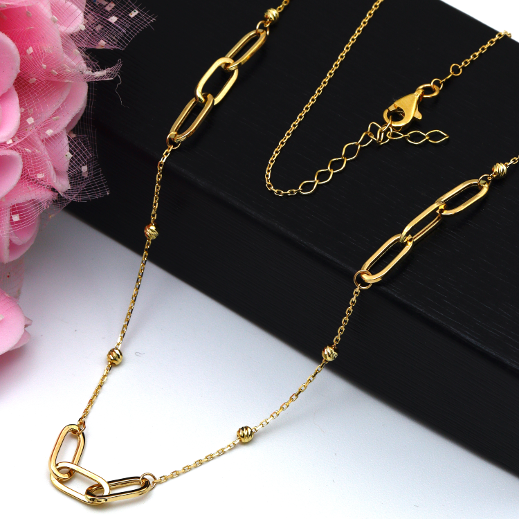 Real Gold Bigger Paper Clip With Beads Balls Choker Necklace 6872 N1341