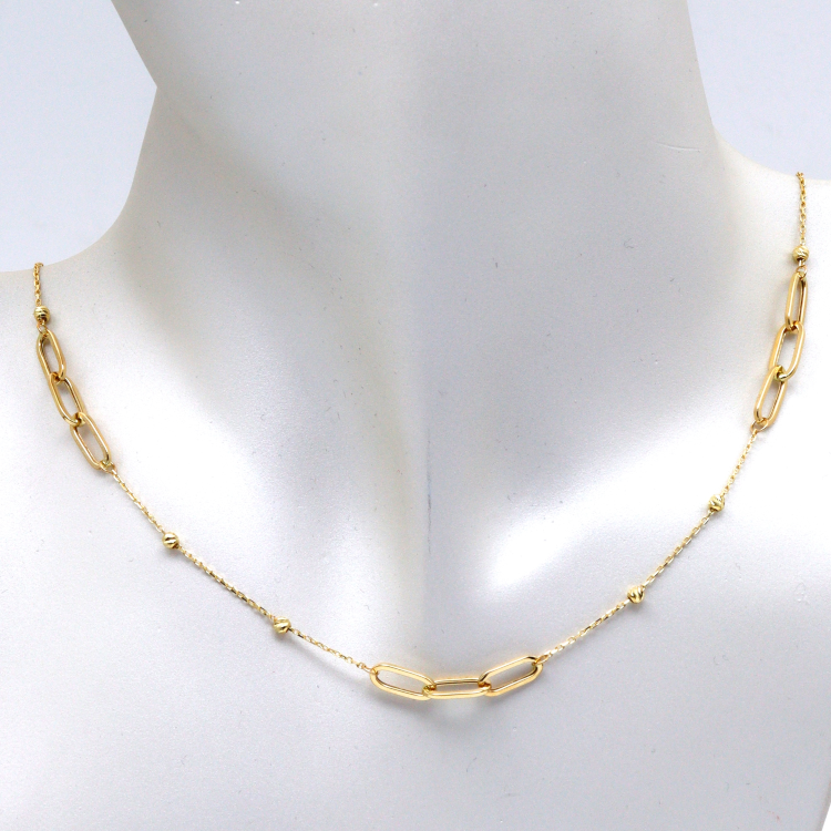 Real Gold Bigger Paper Clip With Beads Balls Choker Necklace 6872 N1341