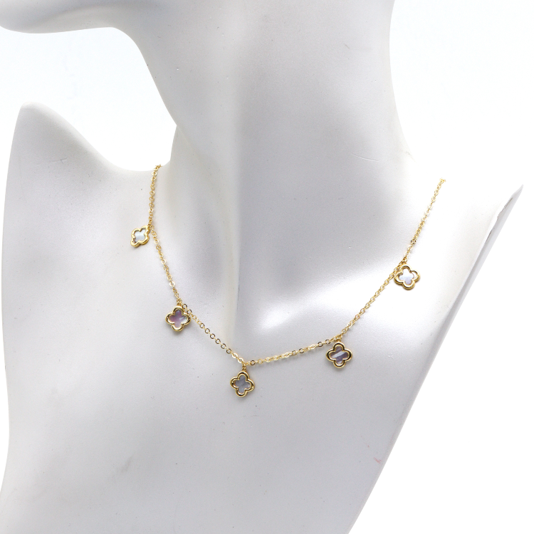 Real Gold GZVC 5 Pearl Shell Necklace 0049 N1345
