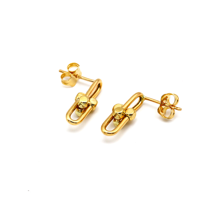 Real Gold GZTF Hardware Stud Hanging Earring Set 6636 E1797