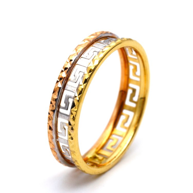 Real Gold 3 Color Maze Hoop Ring GL1657 (SIZE 4.5) R2138