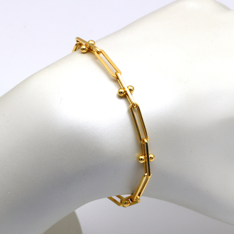 Real Gold GZTF Beads Paper Clip Chain Bracelet 8581 (17 C.M) BR1577