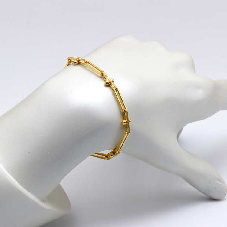 Real Gold GZTF Beads Paper Clip Chain Bracelet 8581 (17 C.M) BR1577