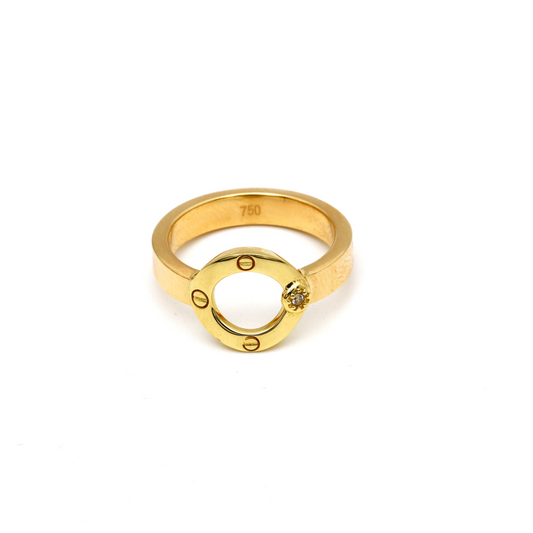 Real Gold CR Round Ring (SIZE 7.5) R1589 - 18K Gold Jewelry
