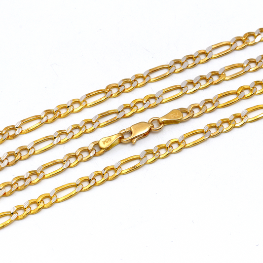 Real Gold GZCR Two Tone Figaro Solid Link Chain Necklace Unisex 7586 (40 C.M) CH1243