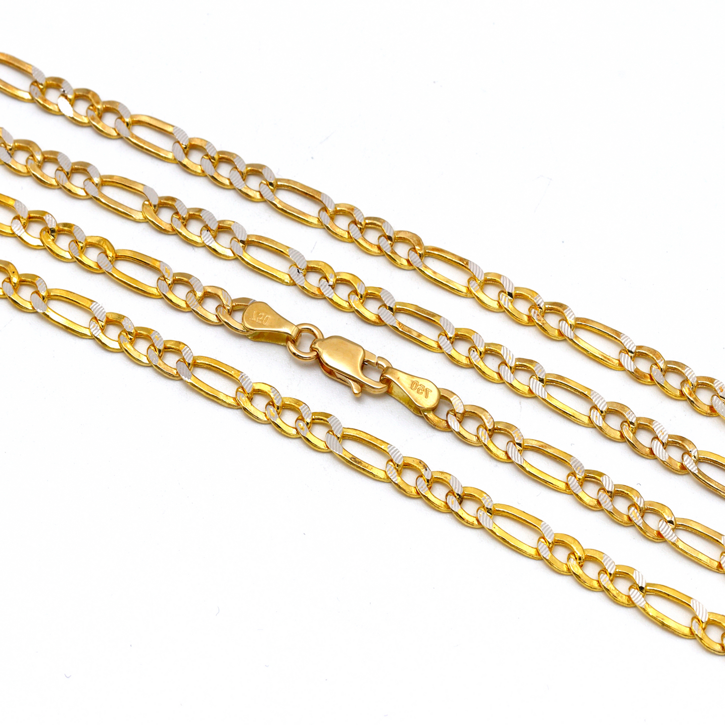 Real Gold GZCR Two Tone Figaro Solid Link Chain Necklace Unisex 7586 (50 C.M) CH1241
