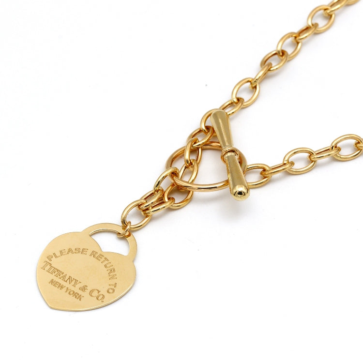 Real Gold GZTF Heart Dangler Link Chain Necklace 0046-1KL A N1387