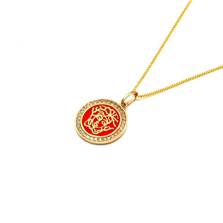 Real Gold GZMH Red Round Luxury Pendant with Box Chain VP 0150 CWP 1870