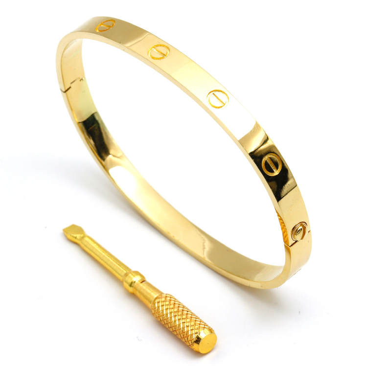 Real Gold GZCR Curved Rectangle Screw Bangle BLZ 0254/2 (SIZE 21) B BA1360