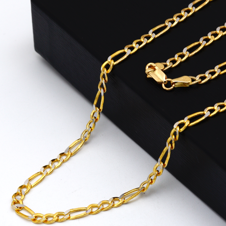 Real Gold GZCR Two Tone Figaro Solid Link Chain Necklace Unisex 7586 (60 C.M) CH1246