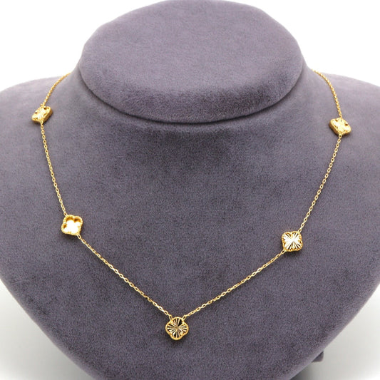 Real Gold GZVC 5 Clover Glittering Beads Gold Adjustable Size Choker Necklace 0476-5 N1383