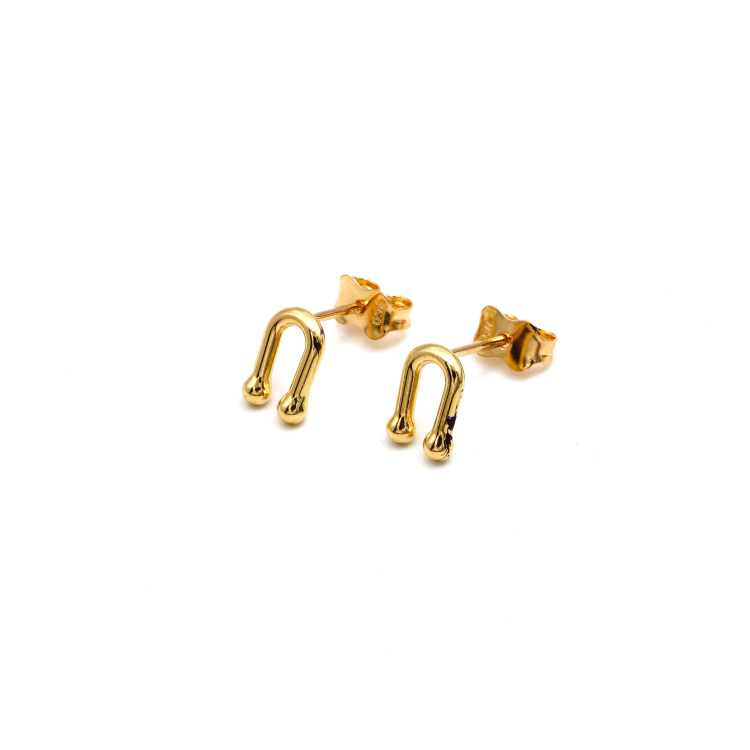 Real Gold 3D GZTF Hardware Small U Link Stud Earring Set E1852