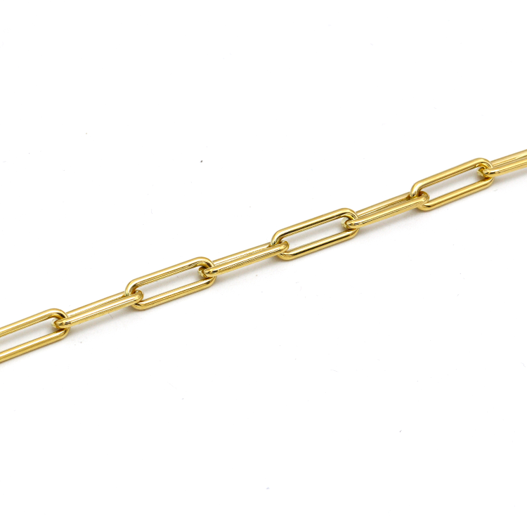 Real Gold Solid Paper Clip Round Link 4 MM Thick Chain Bracelet 4831 (19 C.M) BR1617