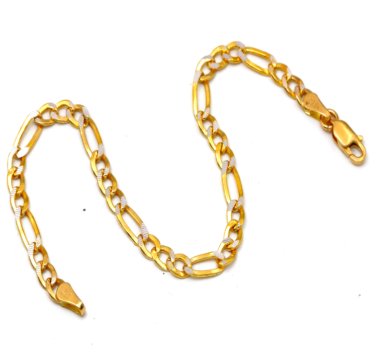 Real Gold GZCR Two Tone Figaro Solid Link Chain Bracelet Unisex 7586 (18 C.M) BR1614