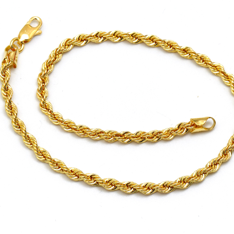 Real Gold Solid Thick Rope Chain Men Bracelet 4 MM 2603 (25 C.M) BR1559