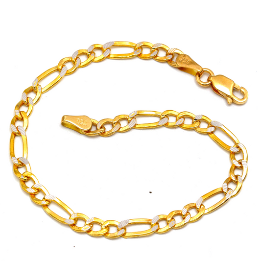 Real Gold GZCR Two Tone Figaro Solid Link Chain Bracelet Unisex 7586 (20 C.M) BR1613
