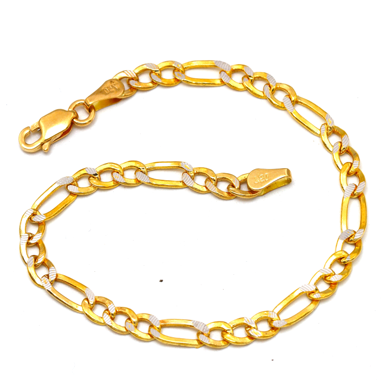 Real Gold GZCR Two Tone Figaro Solid Link Chain Bracelet Unisex 7586 (18 C.M) BR1614