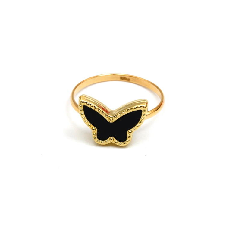 Real Gold GZVC Butterfly Black Ring 0115-1YZ (SIZE 6.5) R2218