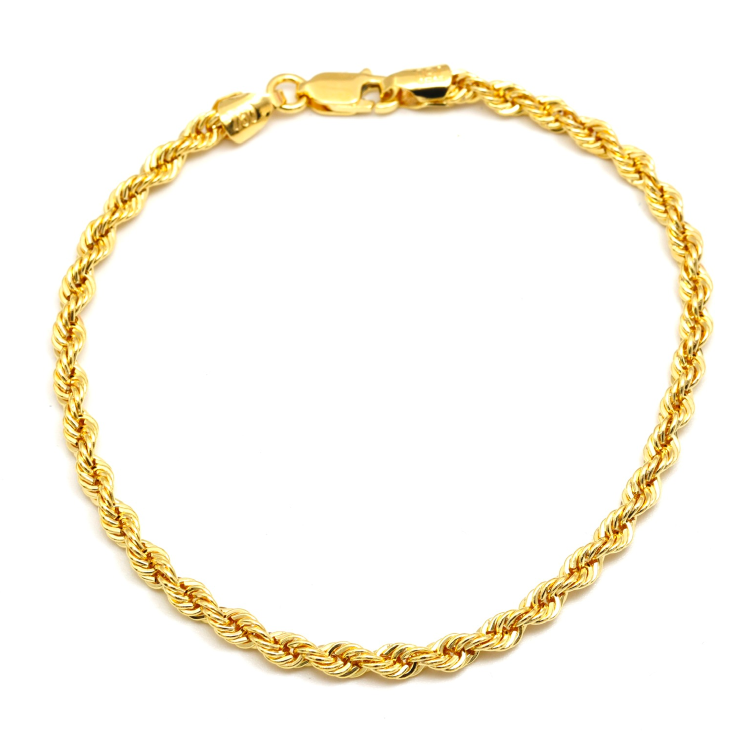 Real Gold Solid Thick Rope Chain Men Bracelet 4 MM 2603 (25 C.M) BR1559