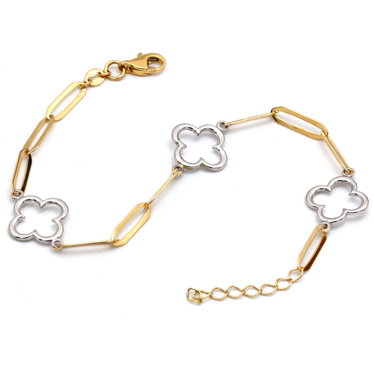 Real Gold 2 Color GZVC 3 Clover Paper clip Bracelet 1306 BR1648