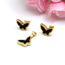 Real Gold GZVC Butterfly Black Earring Set + Pendant 0115-1PK SET1054