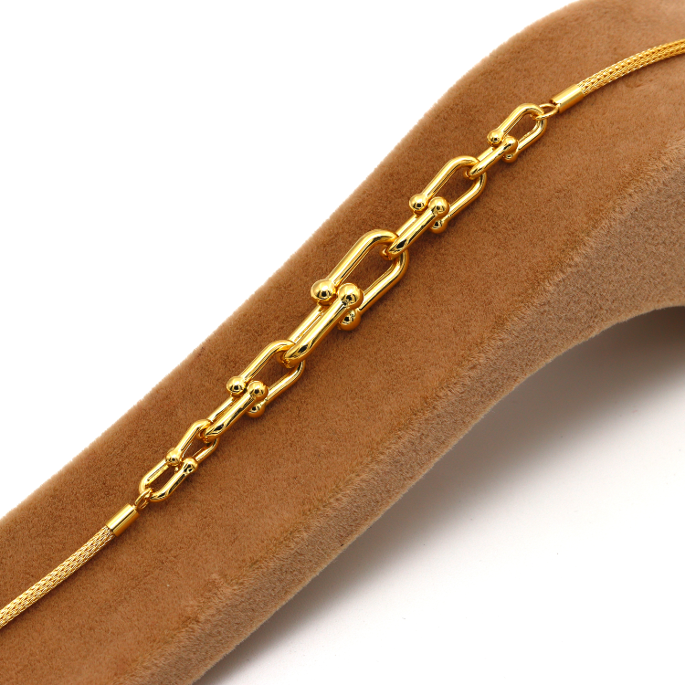 Real Gold GZTF Solid Thick Links Hardware With Round Wheat Solid Chain Bracelet 19 C.M 4865 BR1589