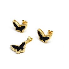 Real Gold GZVC Butterfly Black Earring Set + Pendant 0115-1PK SET1054
