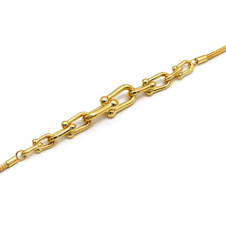 Real Gold GZTF Solid Thick Links Hardware With Round Wheat Solid Chain Bracelet 19 C.M 4865 BR1589