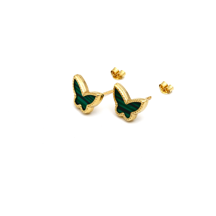 Real Gold GZVC Butterfly Green Pearl Earring Set 0285 E1825