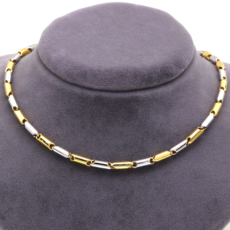 Real Gold 2 Color Roller Link Round 3 MM Thick Necklace YW-4253 (45 C.M) N1391