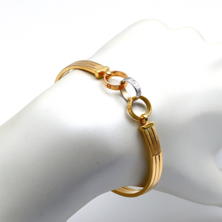 Real Gold GZCR 3 Color Roller Love Ring Bangle BLZ 0094 (SIZE 21) BA1366