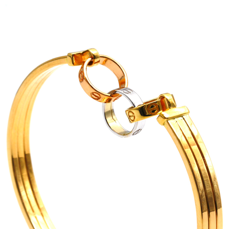 Real Gold GZCR 3 Color Roller Love Ring Bangle BLZ 0094 (SIZE 21) BA1366