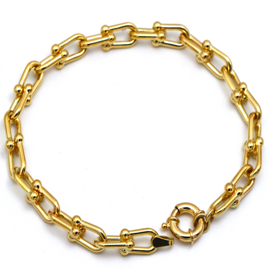 Real Gold GZTF Bold Chunky Solid Hardware Bracelet With Luxury Round Lock 4751 (19 C.M) BR1620