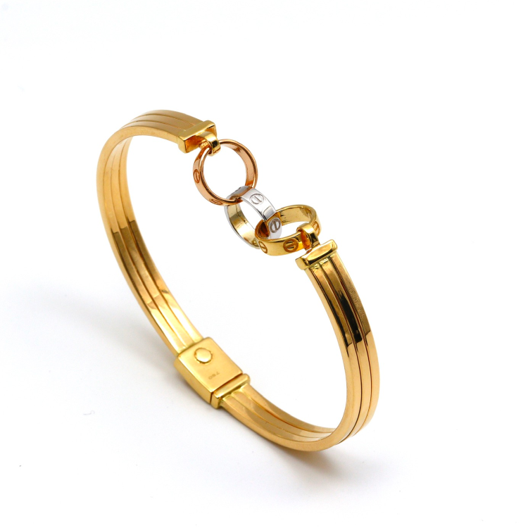 Real Gold GZCR 3 Color Roller Love Ring Bangle BLZ 0094 (SIZE 20) BA1367